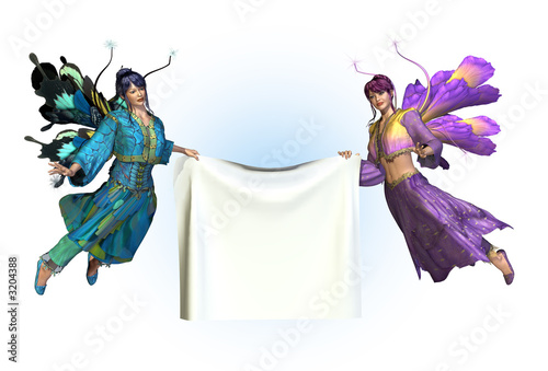 flower fairies holding a blank banner