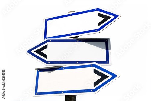 blank three-way direction signpost.