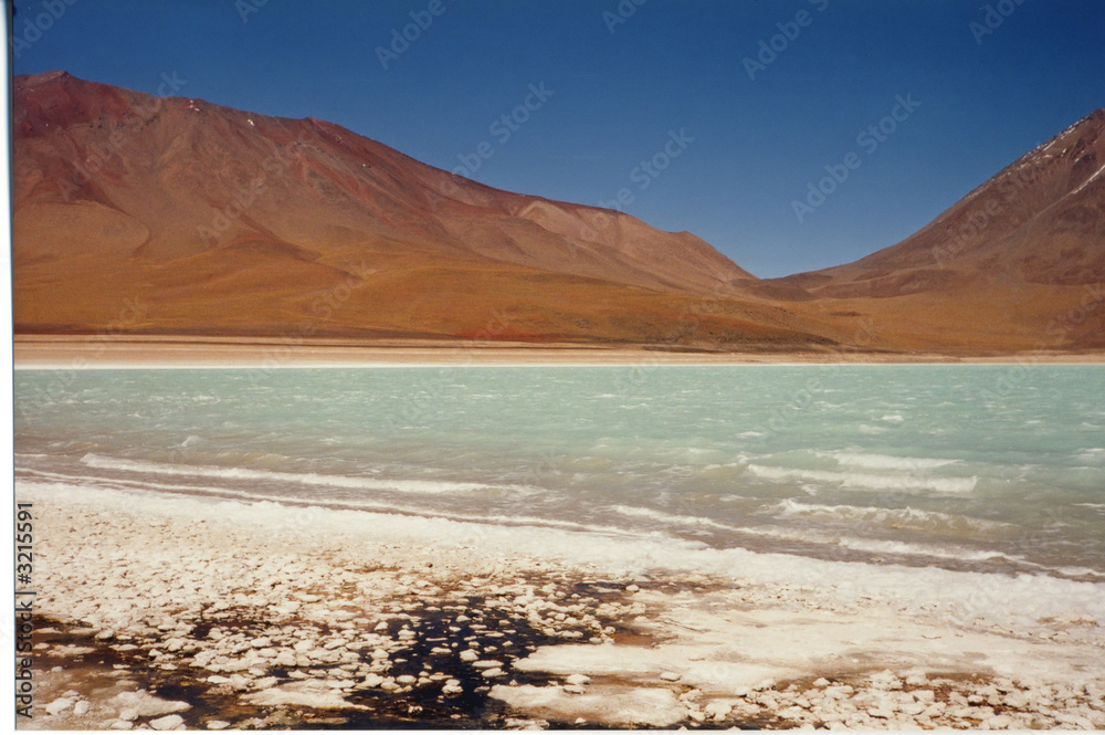 coloured laguna at four thousand meter high, uyuni plateau deser coloured laguna at four thousand meter high, uyuni plateau deser