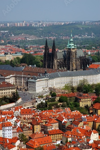 prague's cathedral in the downtown - aerial view