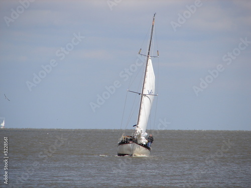 slightly tilted sail boat in the gulf of mexico