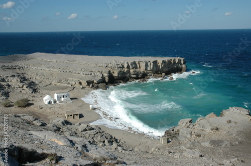wind swept beach with lone white house