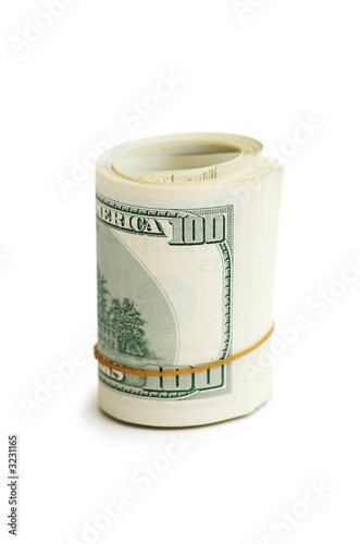 roll of american dollars isolated on white