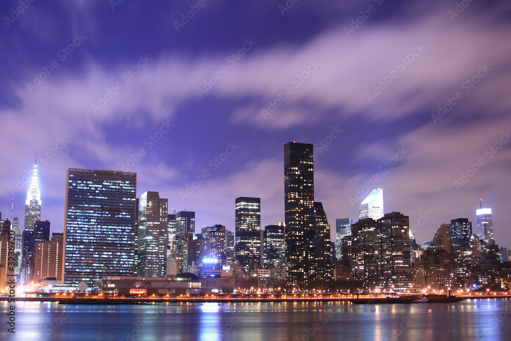 midtown manhattan skyline at night lights, new yor midtown manhattan skyline at night lights, new yor
