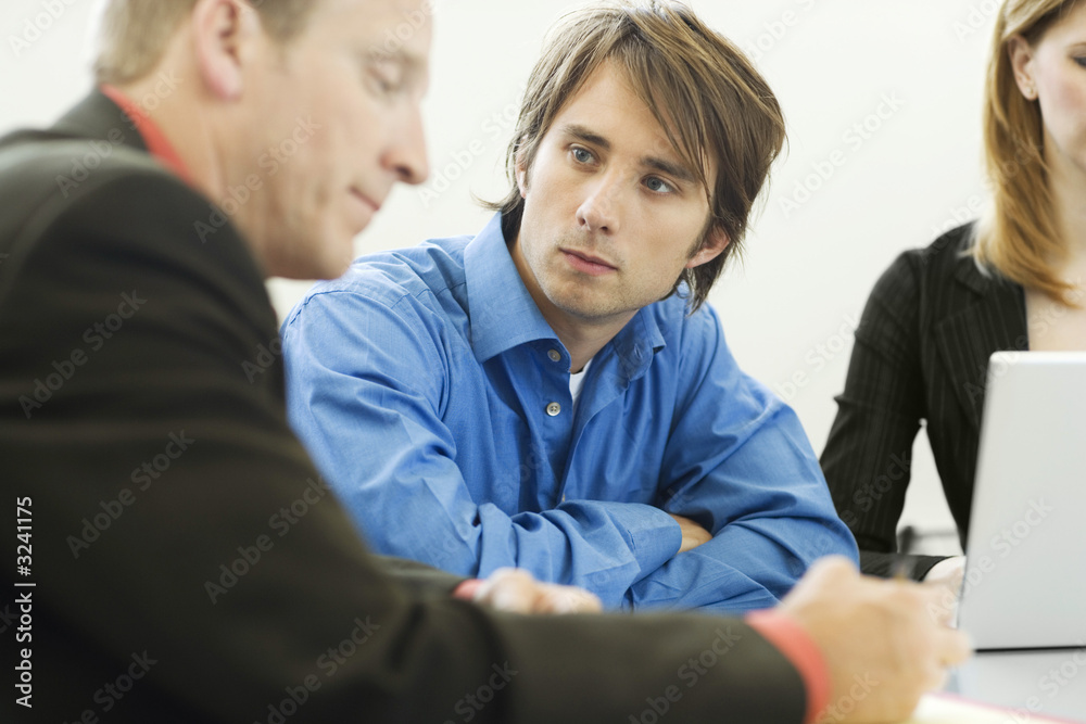 workers sit and talk workers sit and talk