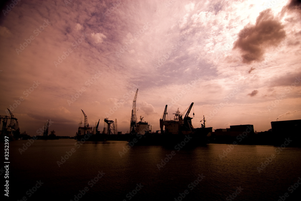harbor dock at dawn sun down