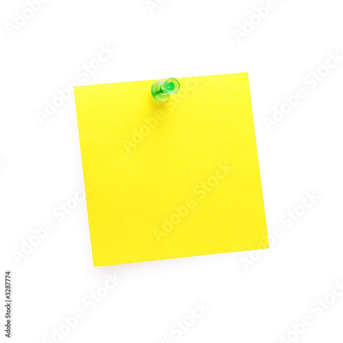 post-it note with push pin (isolated on white)