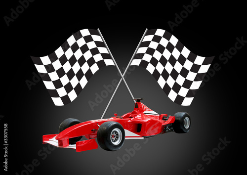 red formula one car and flag