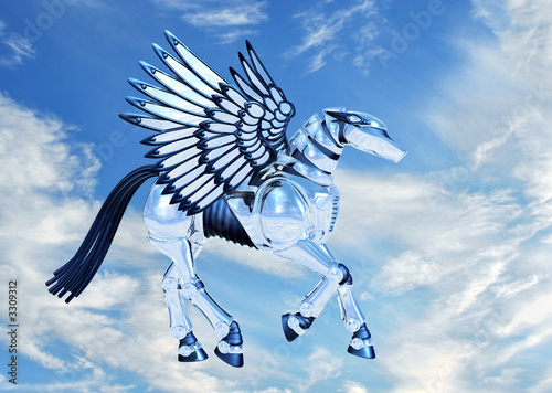 chrome pegasus in sky
