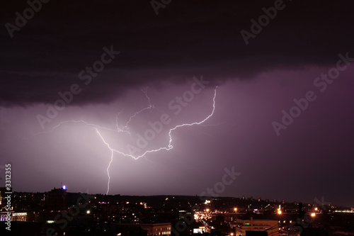 lightning strike over city