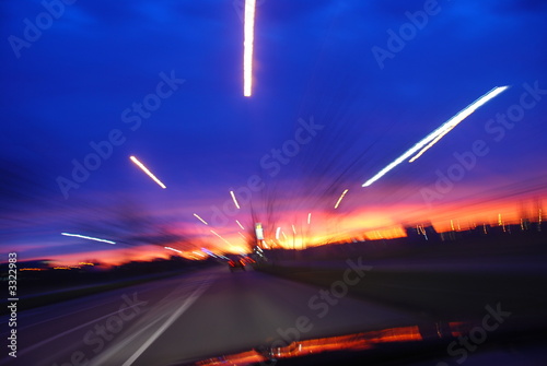 driving at sunrise with a beautiful sky
