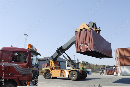forklift, container and truck photo