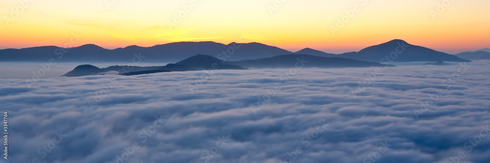 spring sunrise over the fog