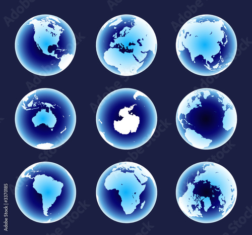 glowing blue world continents