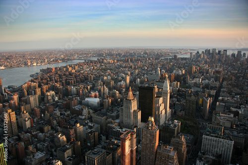 aerial view over east lower manhattan, new york