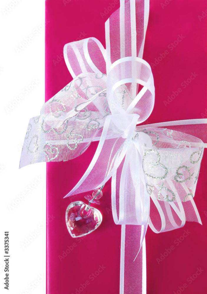 neon pink gift with white ribbon and heart neon pink gift with white ribbon and heart