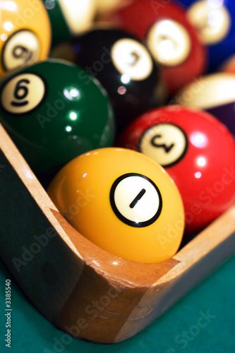 racked billiard balls - close up