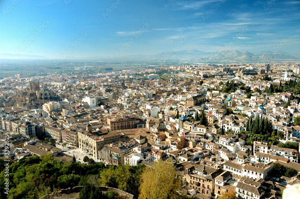 stunning view at old city of granada and mountains