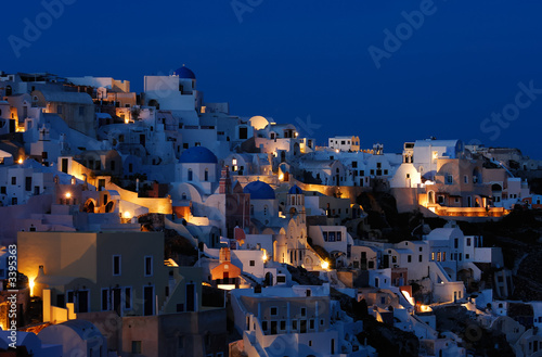 the village of oia at dusk