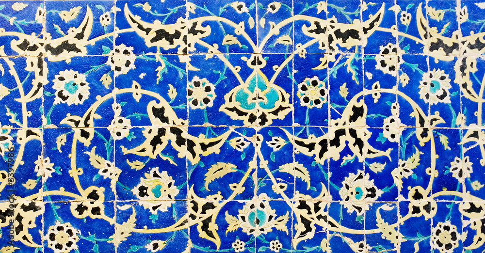 tiled background, oriental ornaments from isfahan mosque, iran