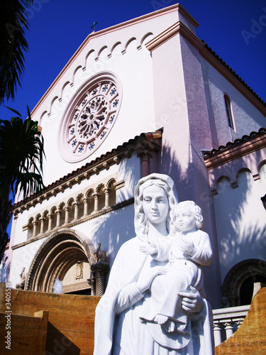 virgin mary and jesus statue on church