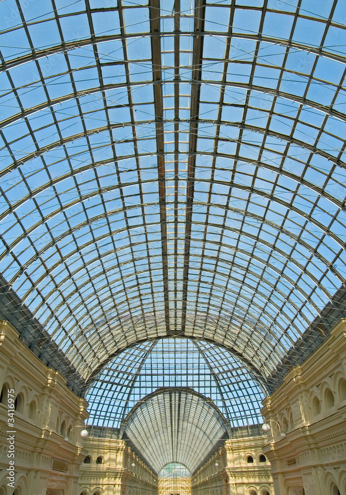glass dome of gum shopping center, moscow, russia