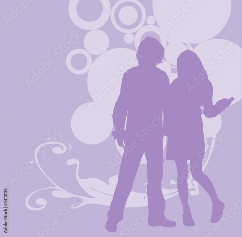 illustration of an urban scene with couple silhouettes