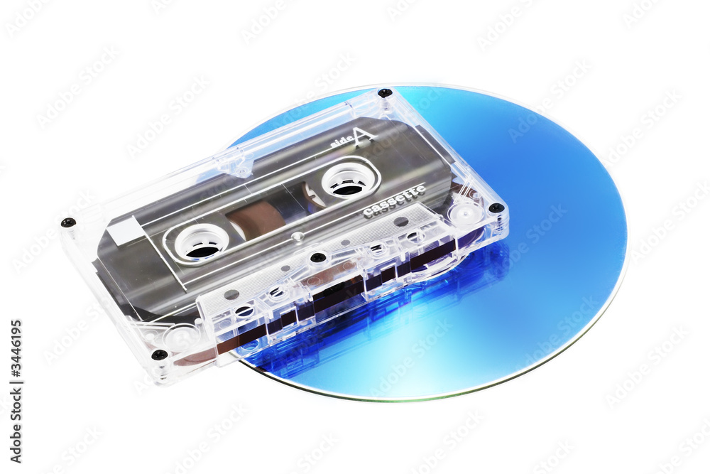 tape cassette and digital compact disk (isolated o tape cassette and digital compact disk (isolated o