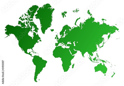 detailed green gradient map of the world