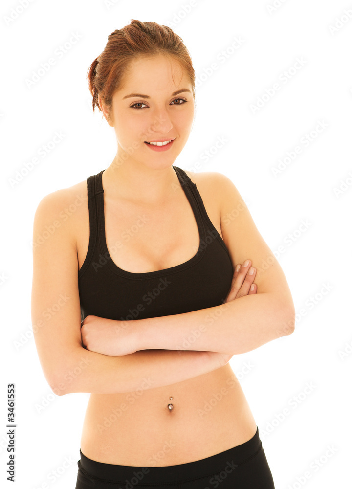sexy redhead woman in gym clothes Stock Photo