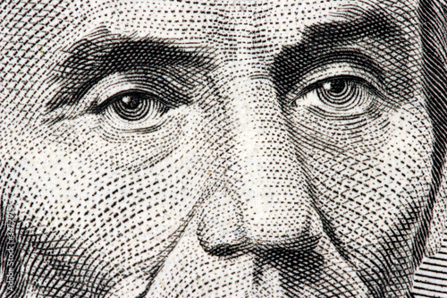 Canvas Print abraham lincoln close up from 5 dollar bill