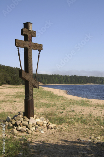 cross at the lake