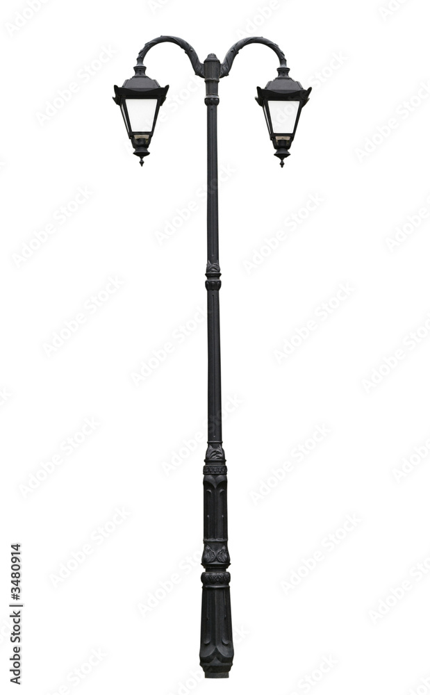 cast-iron street lamp isolated on white background