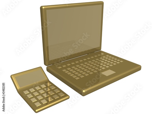 office calculator and lapto...