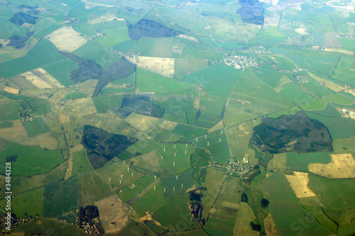 aerial view - windmills, fields and forests