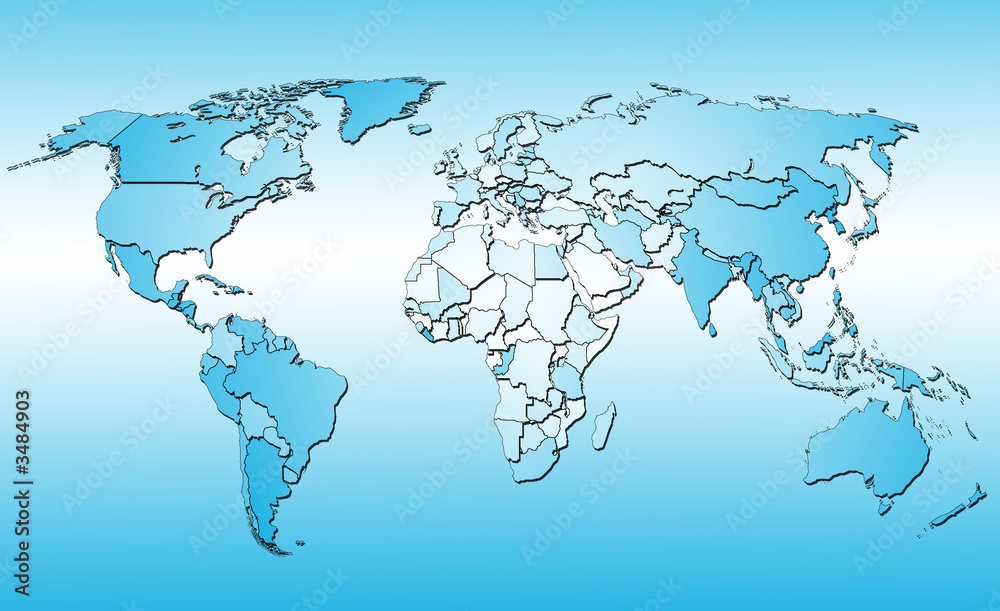 Obraz premium World map with all countries. Blue background