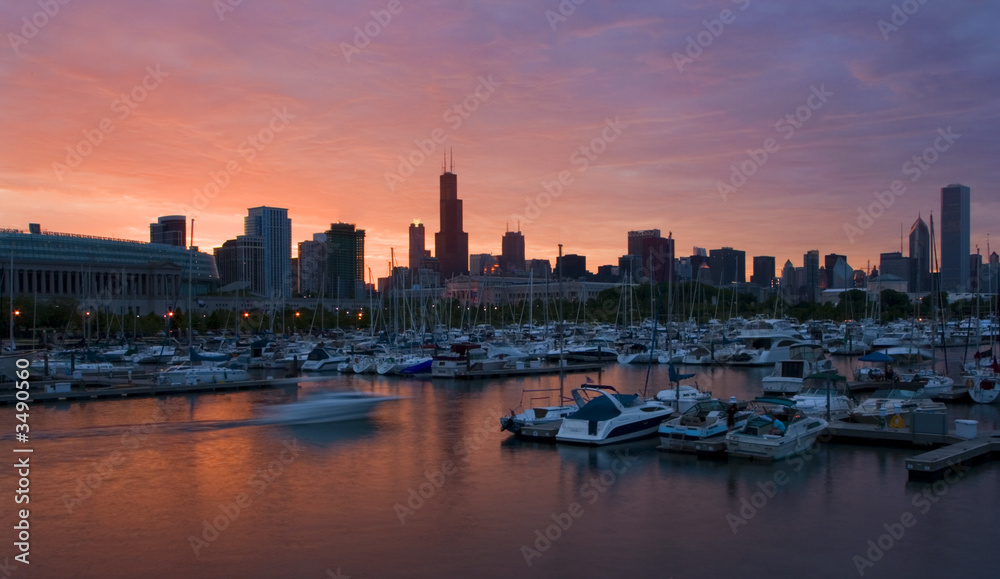 downtown chicago during sunset