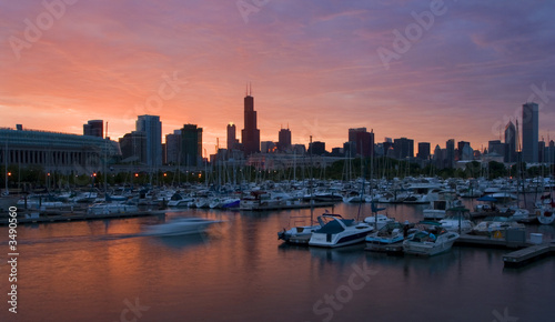 downtown chicago during sunset