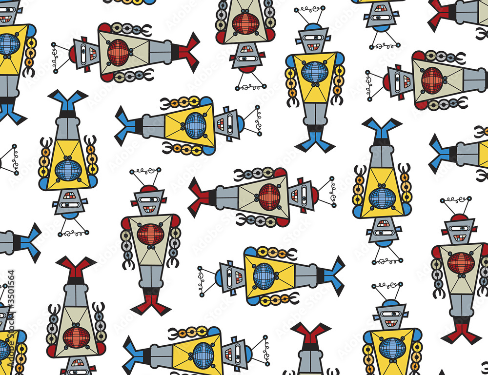 retro red and yellow robots