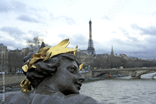 paris elegant statue over the seine