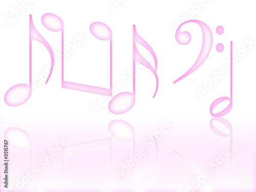 pink music notes with reflection