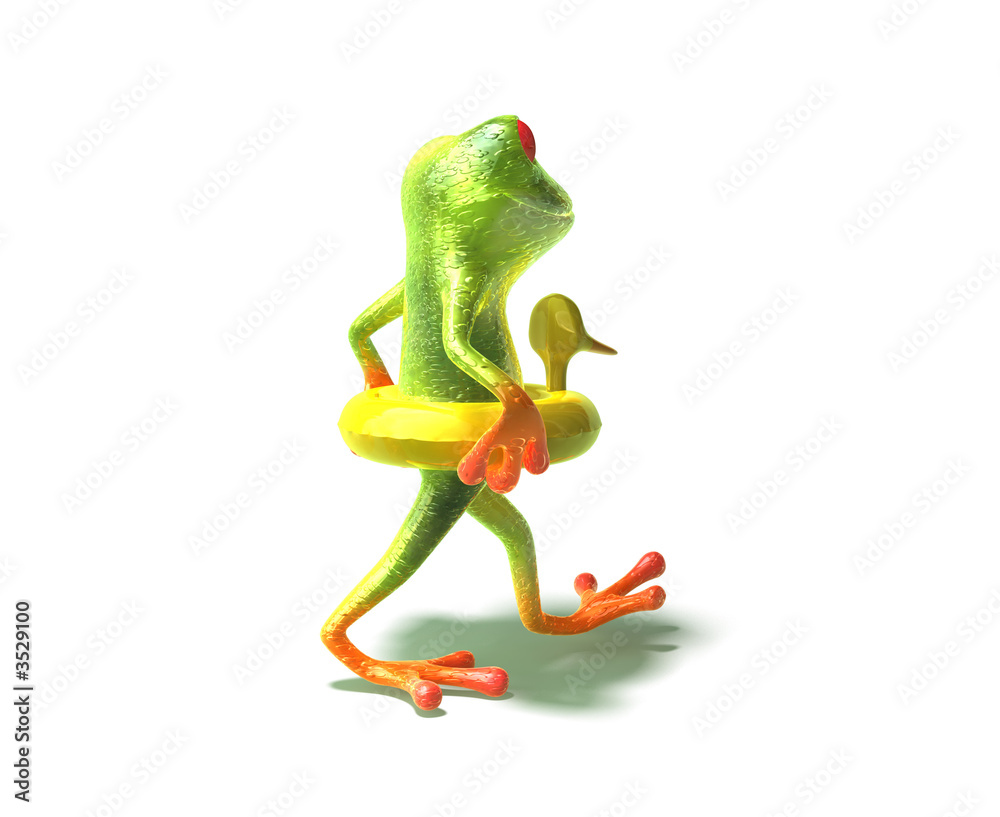 Naklejka premium grenouille va nager avec une bouée canard