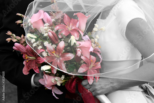 Pink Rose Bouquet with Bridal Couple
