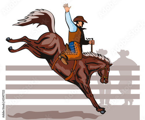 Fotografia Cowboy riding a bucking bronco