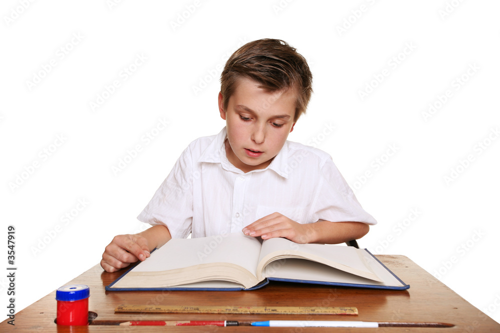 A school child reading a book or studying A school child reading a book or studying