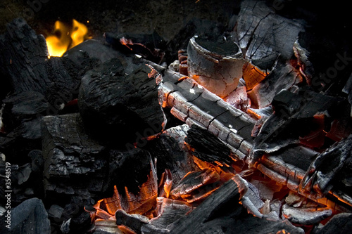 Hot burning barbecue coal closeup