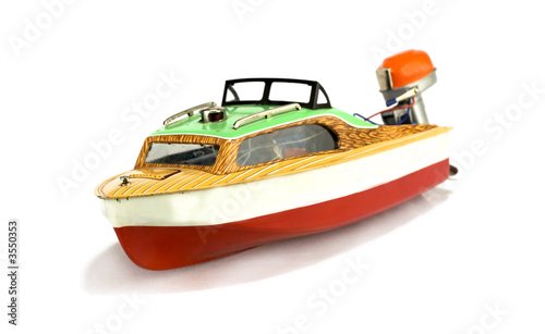 rare vintage speedboat toy isolated on white