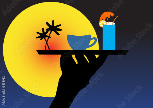 illustration of a hand holding a tray with drinks