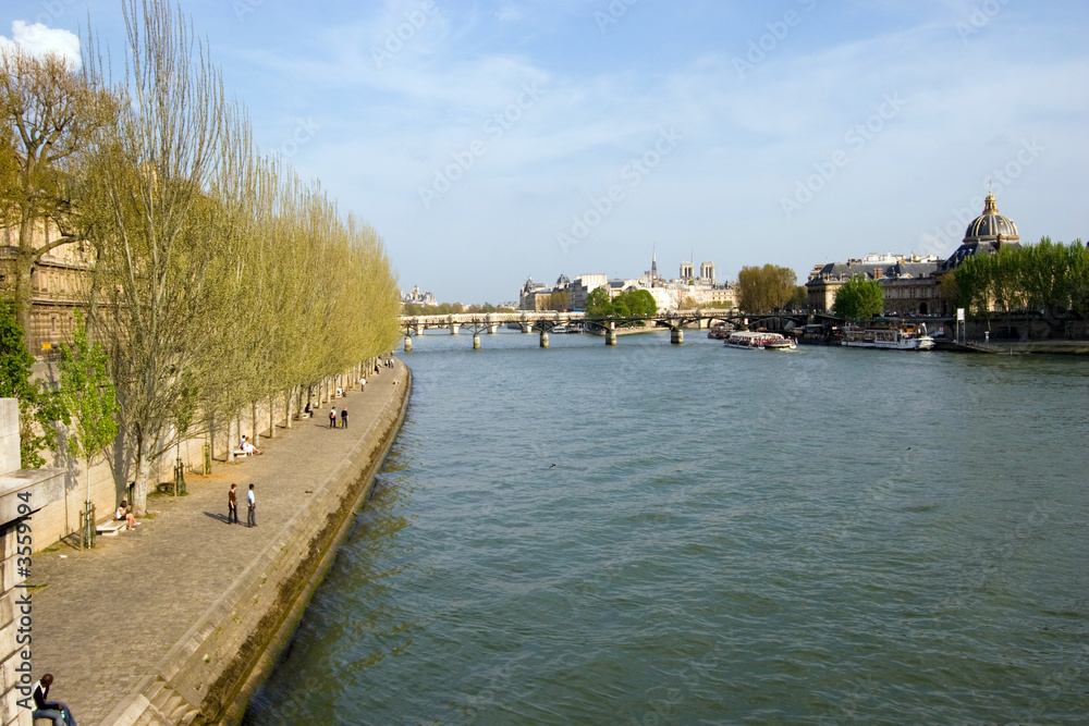 View up the Seine River, Paris, France