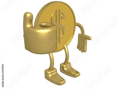 Gold dollar. A coin. 3D image.